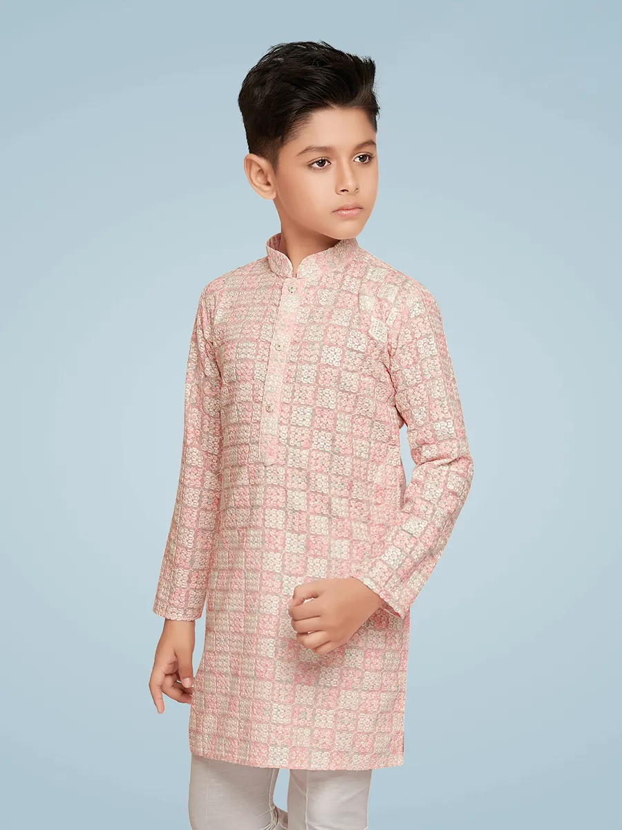 Peach cotton embroidery kurta suit