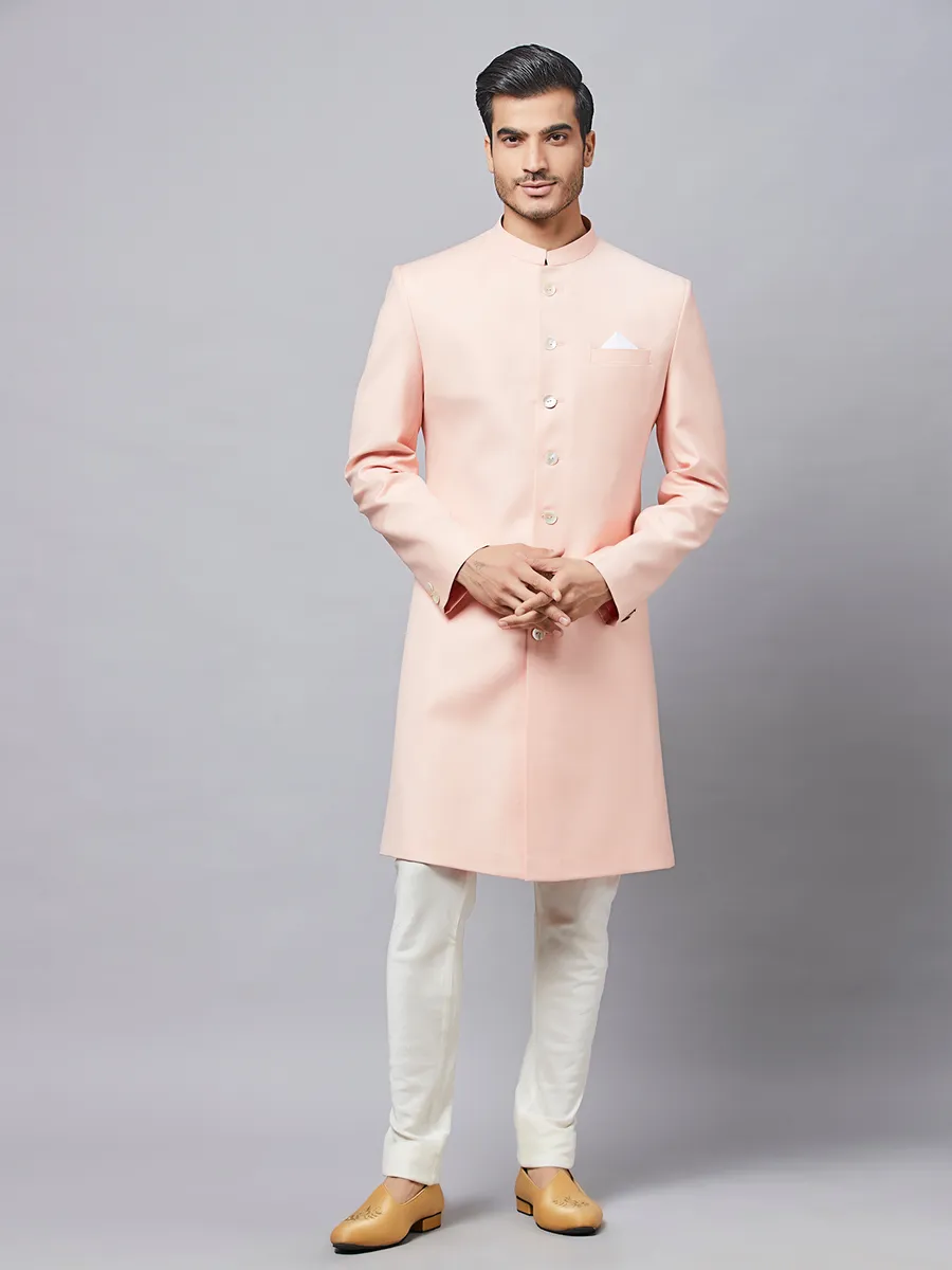 Peach cotton silk indo western for party