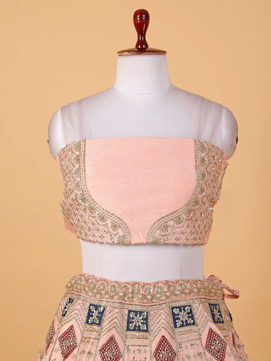 Peach embroidery raw silk bridal lehenga choli