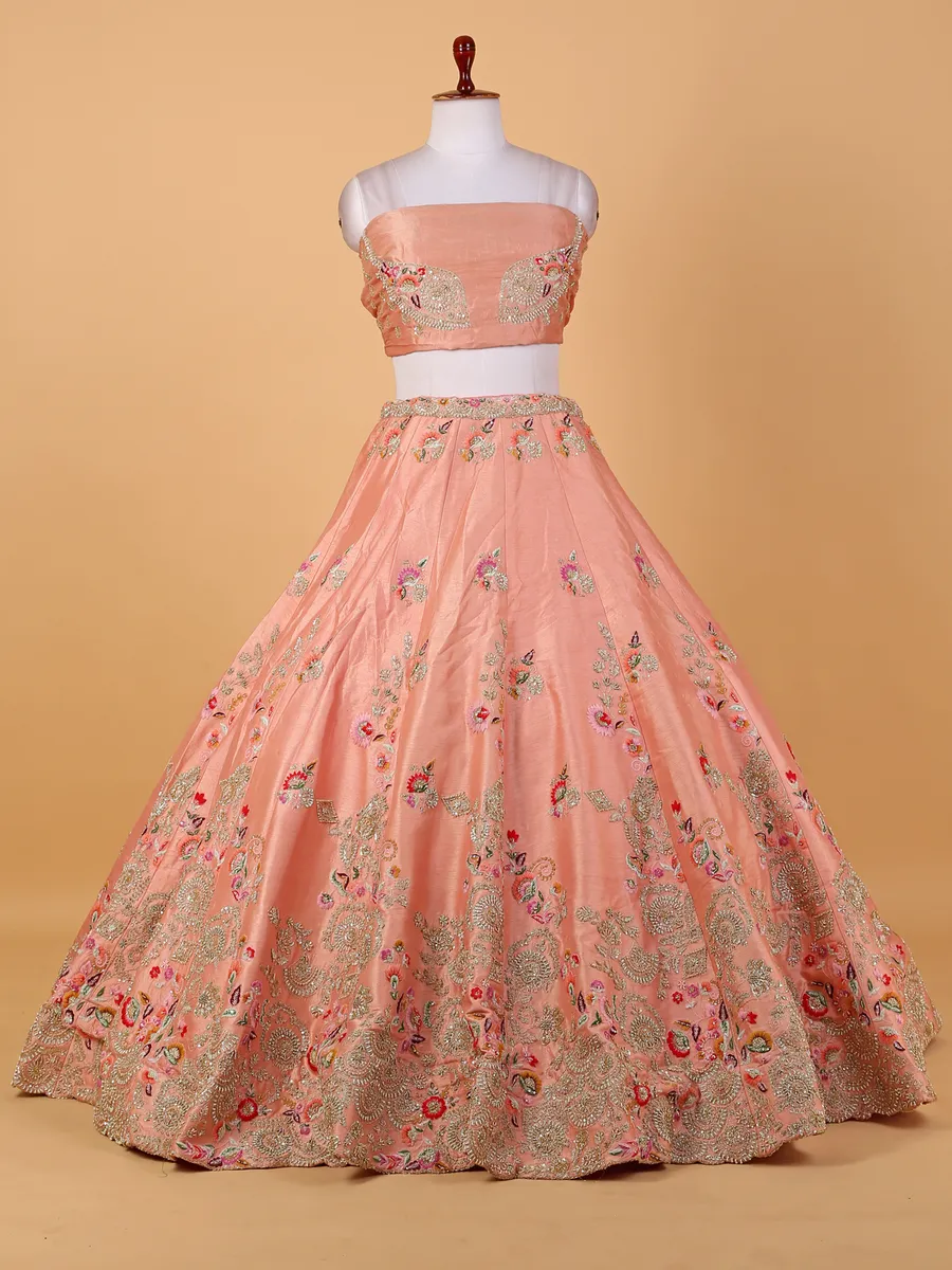 Peach embroidery unstitched bridal lehenga choli