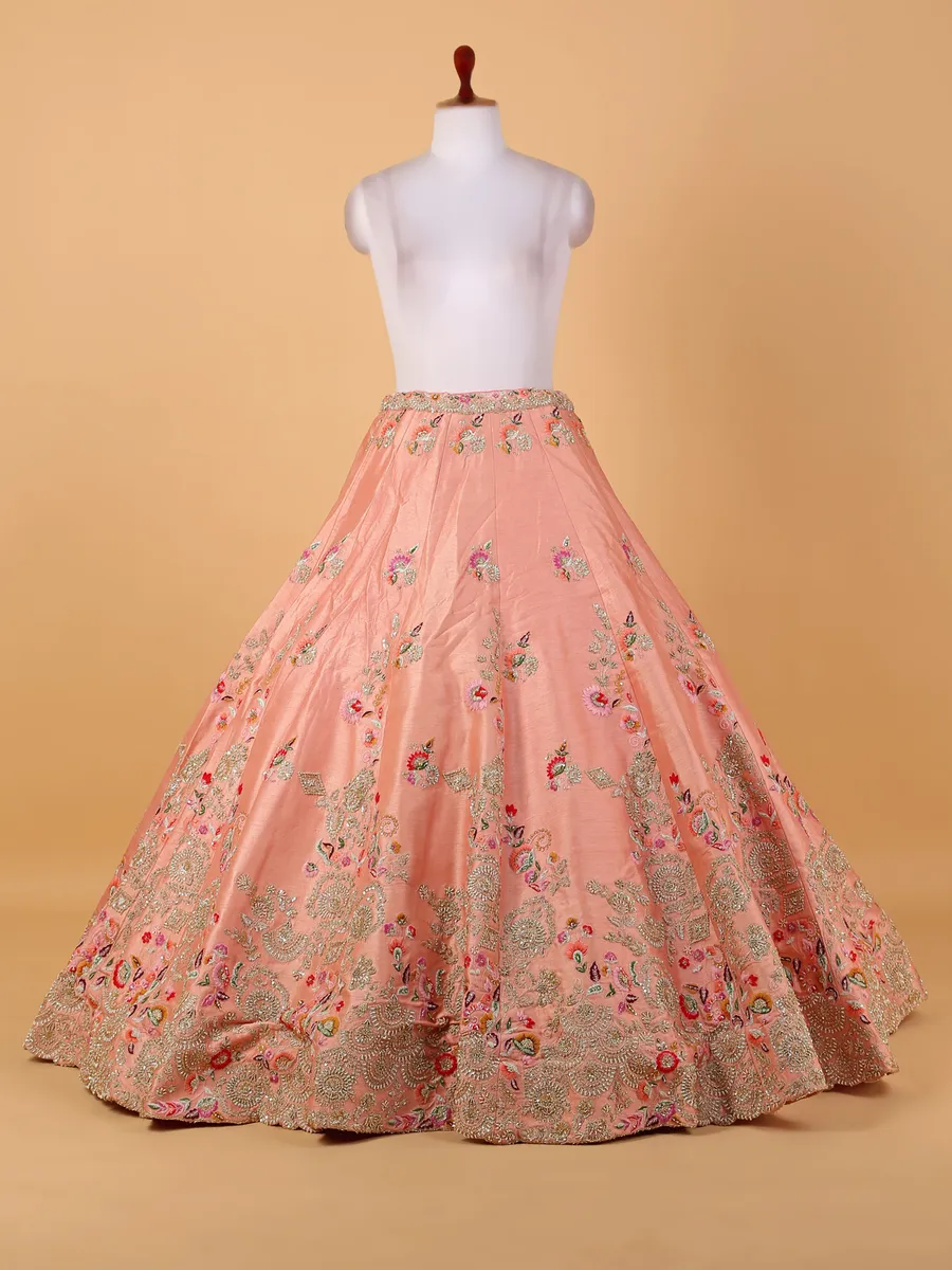 Peach embroidery unstitched bridal lehenga choli