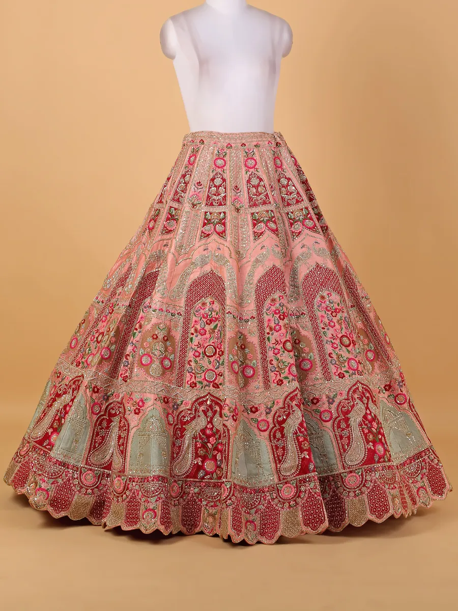 Peach embroidery unstitched lehenga choli