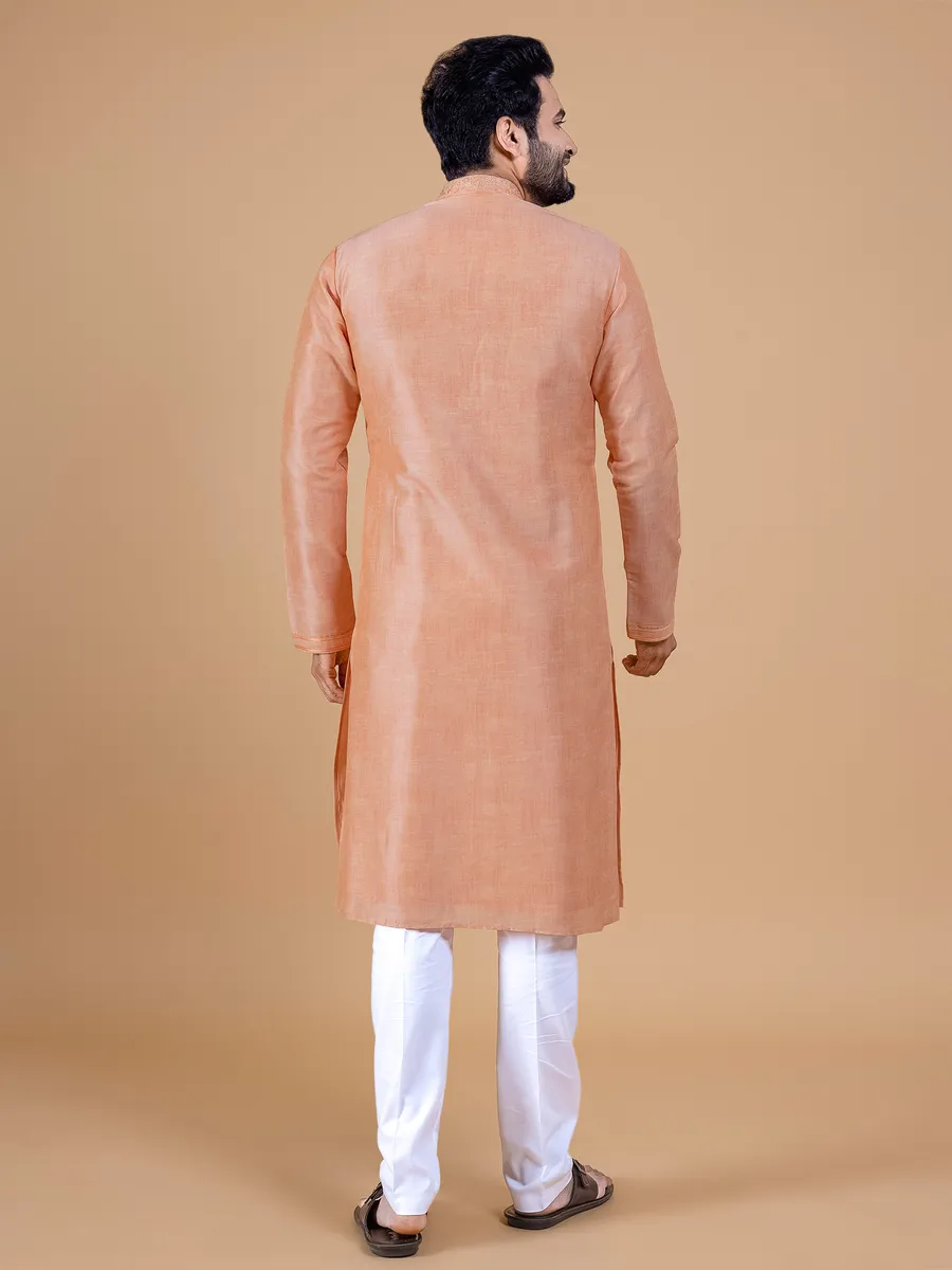 Peach festive  Men Kurta pajama in silk