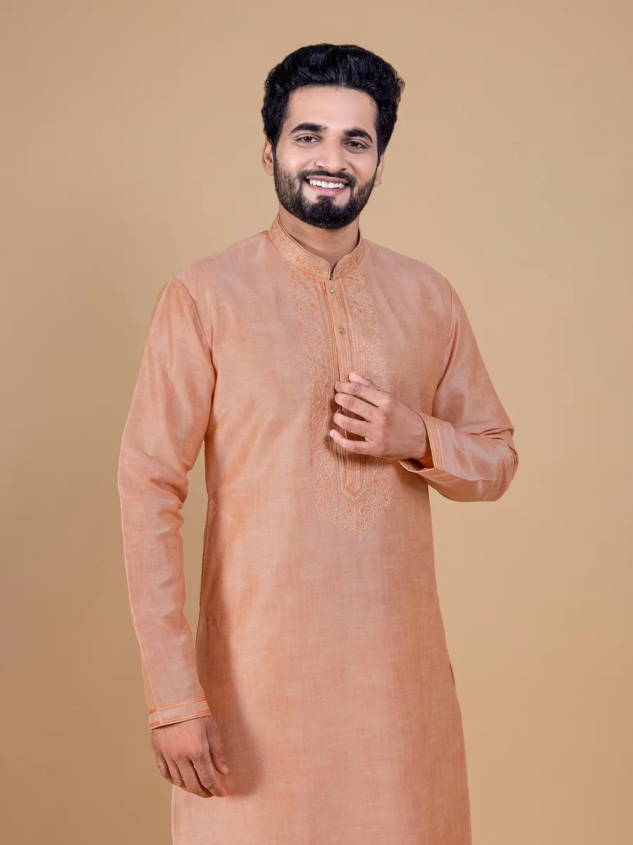 Peach festive kurta suit in silk