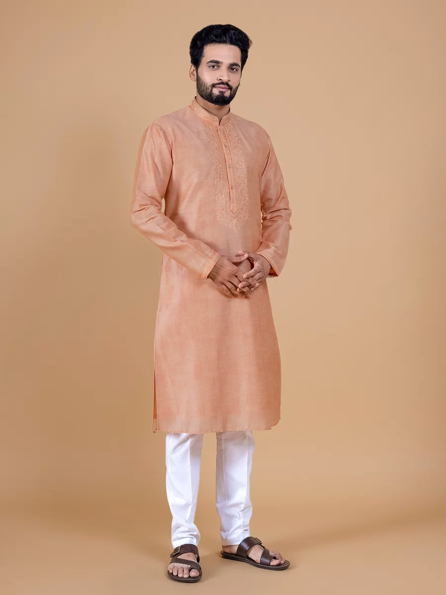 Peach festive kurta suit in silk