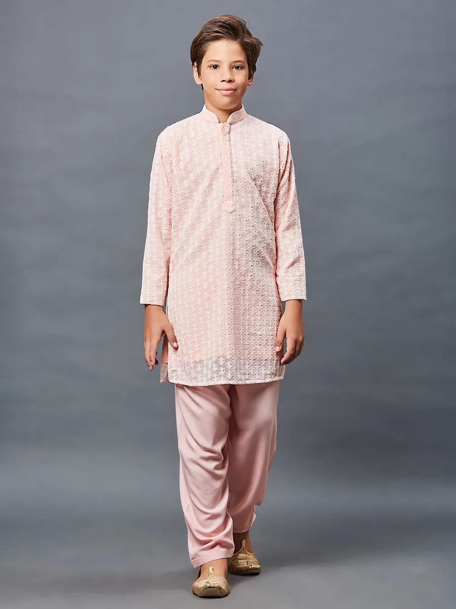 Peach lucknowi georgette kurta suit