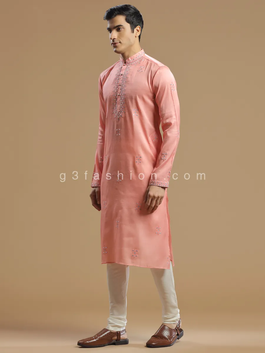 Peach men silk  Kurta pajama for festive look