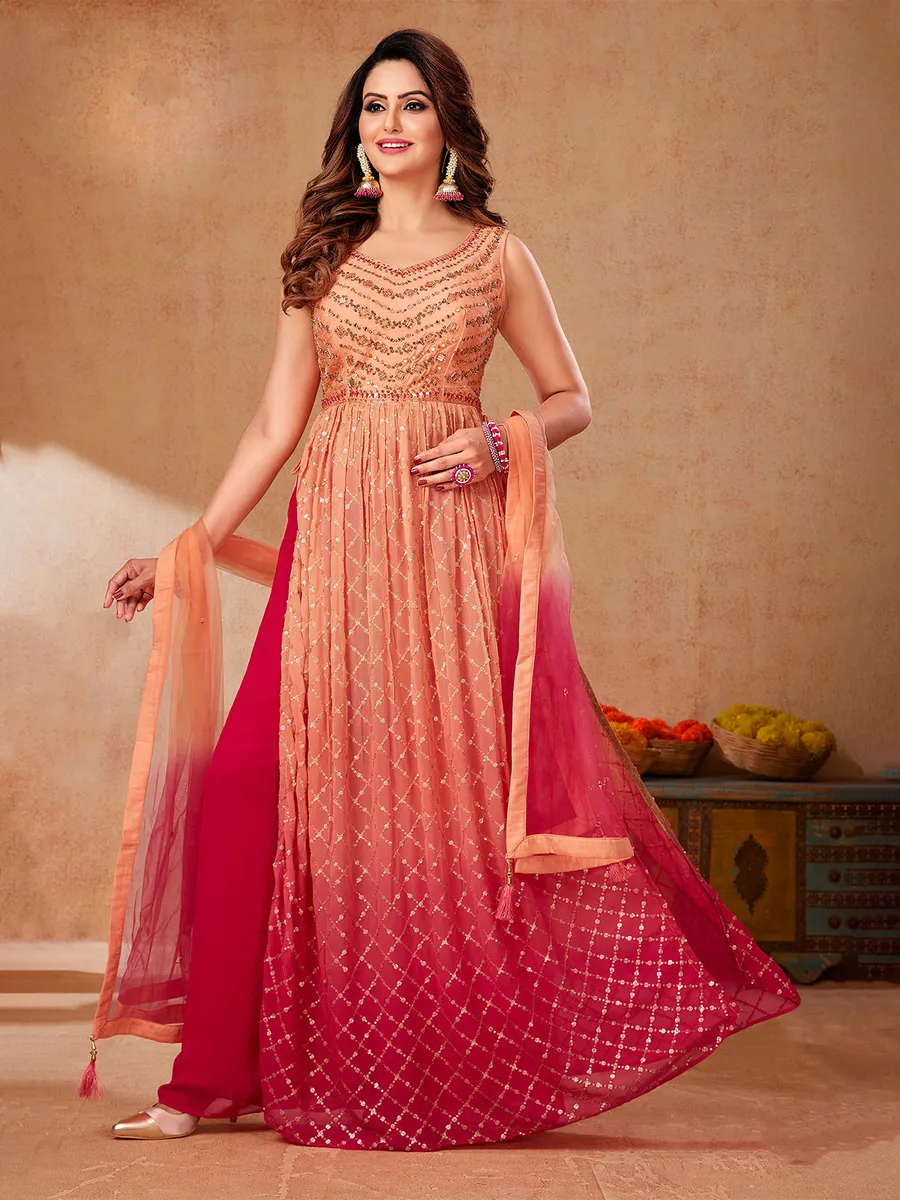 Peach nyra cut georgette palazzo suit