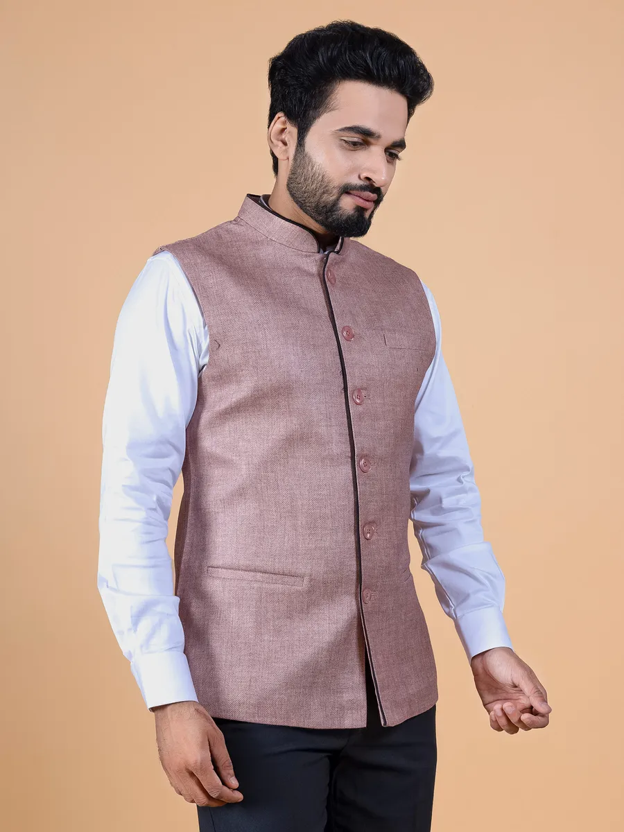 Peach plain jute silk waistcoat