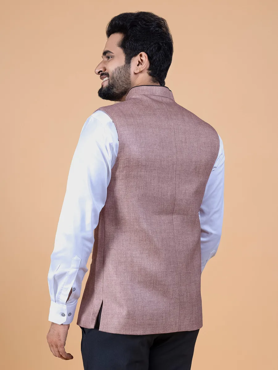 Peach plain jute silk waistcoat