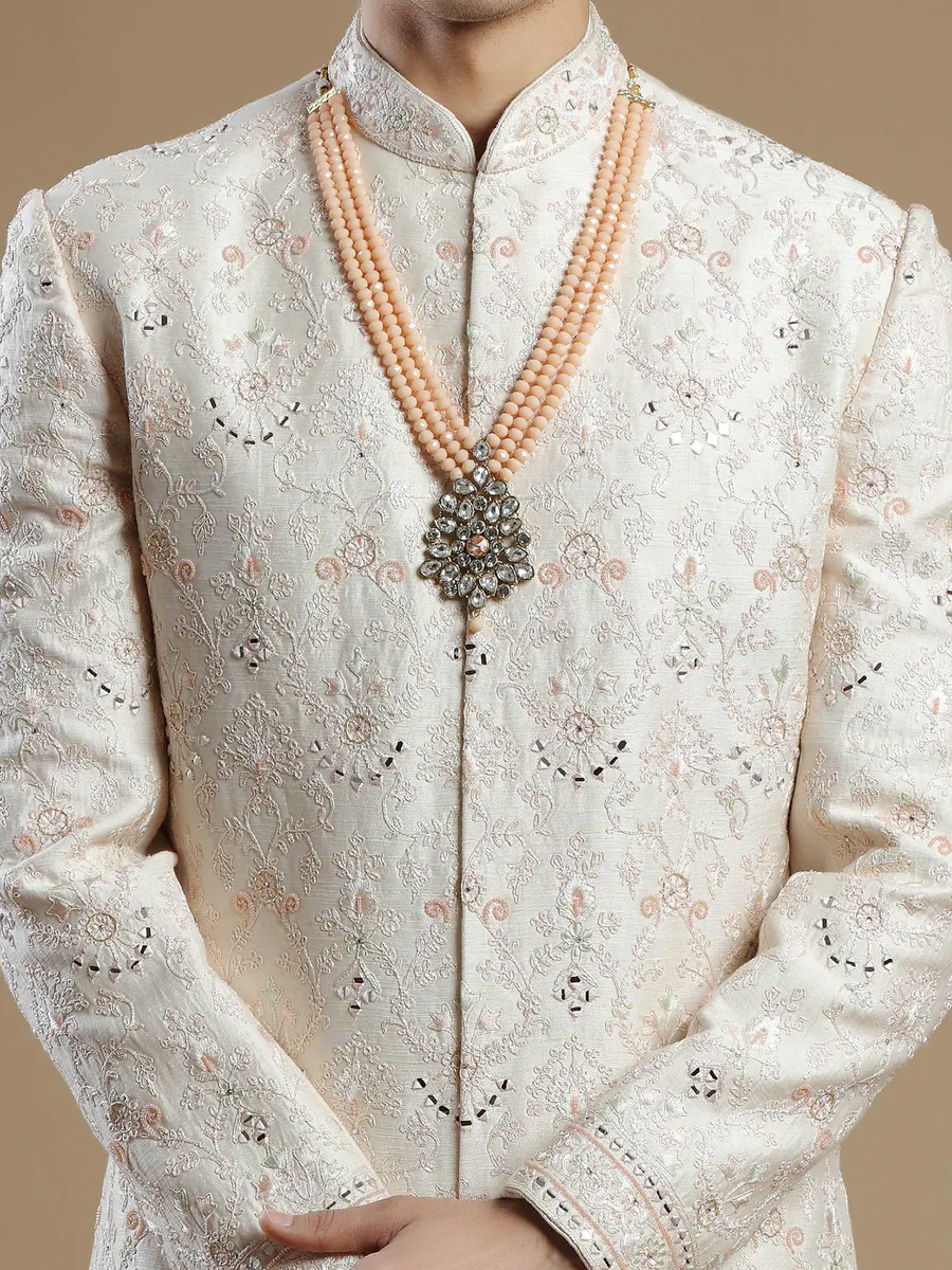 Peach raw silk groom wear stunning sherwani