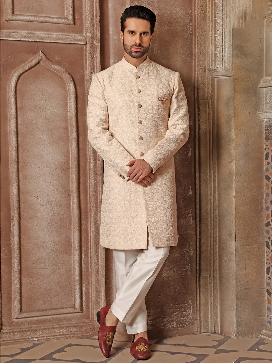 Peach silk wedding wear indowestern