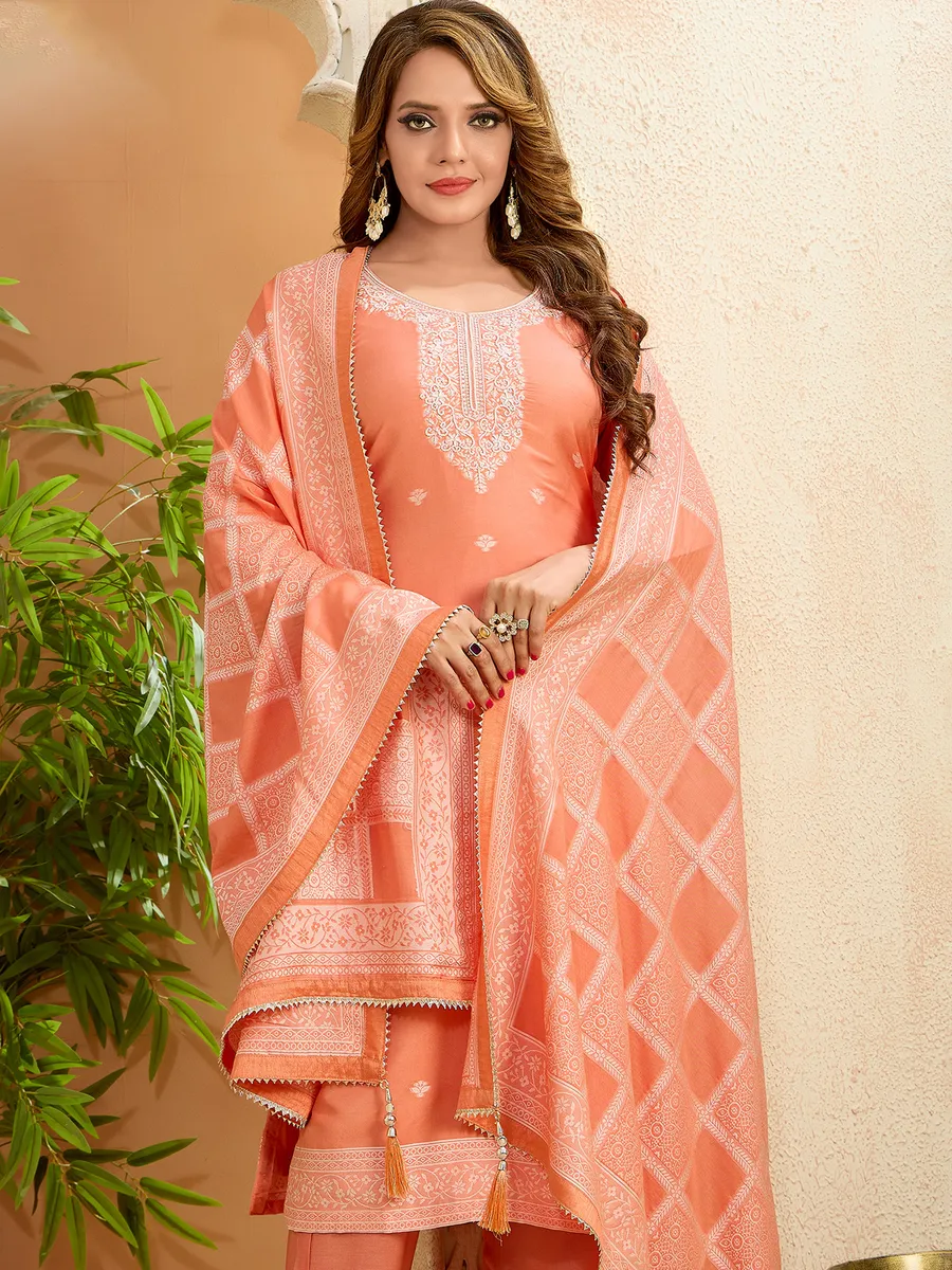 Peach silk wedding wear salwar suit