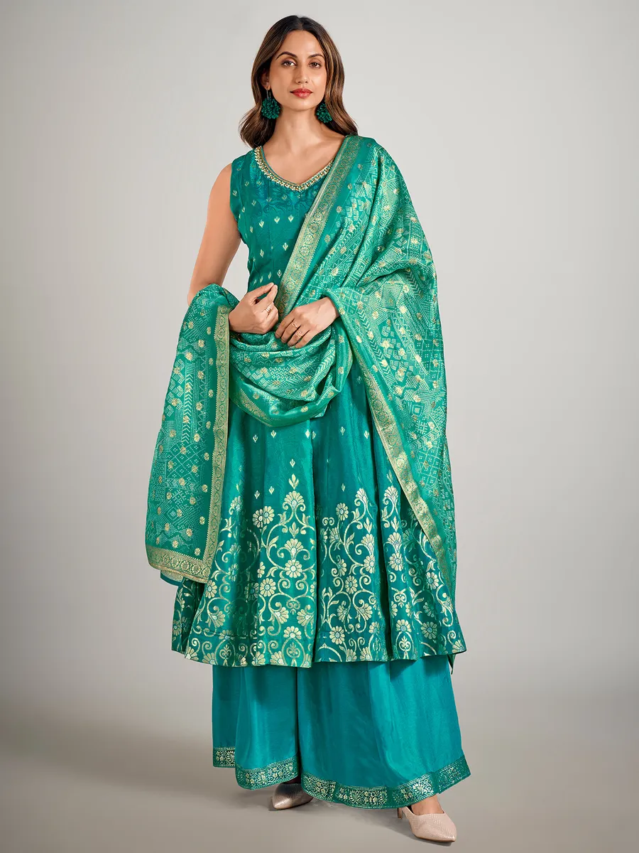 Peacock green silk palazzo suit