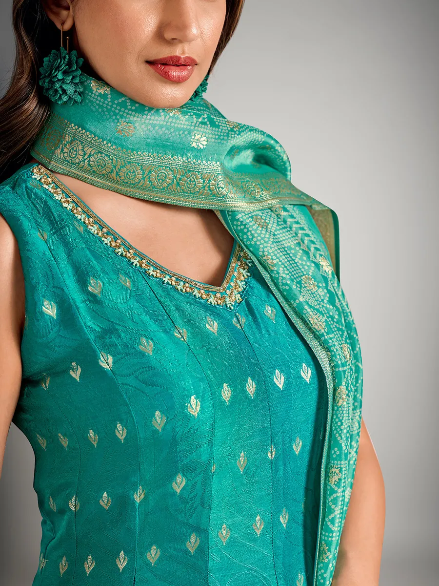 Peacock green silk palazzo suit