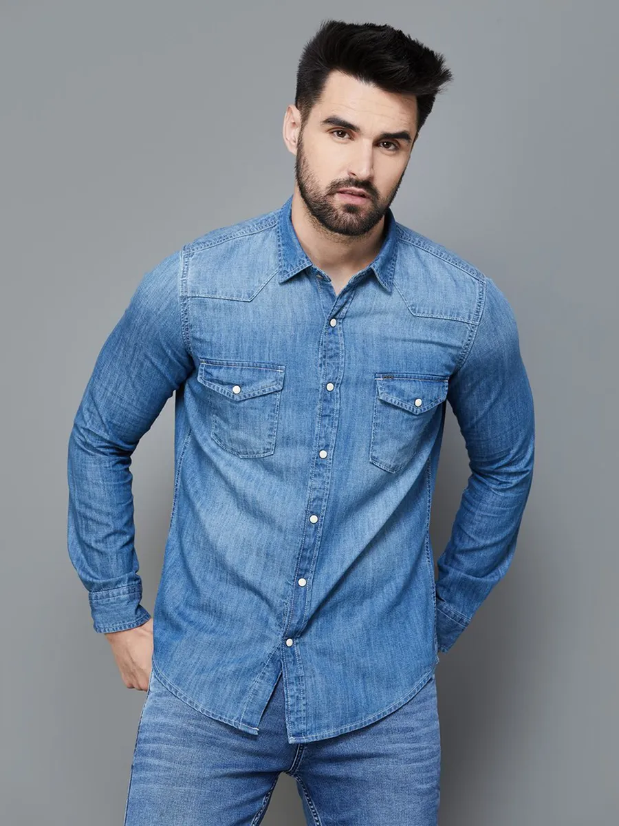 Pepe Jeans blue washed denim shirt