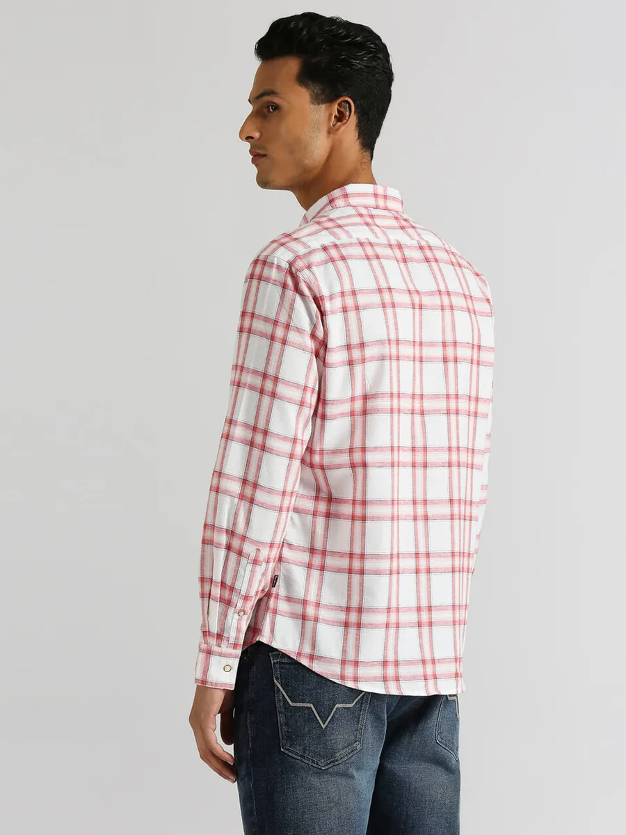 PEPE JEANS checks white and red cotton shirt