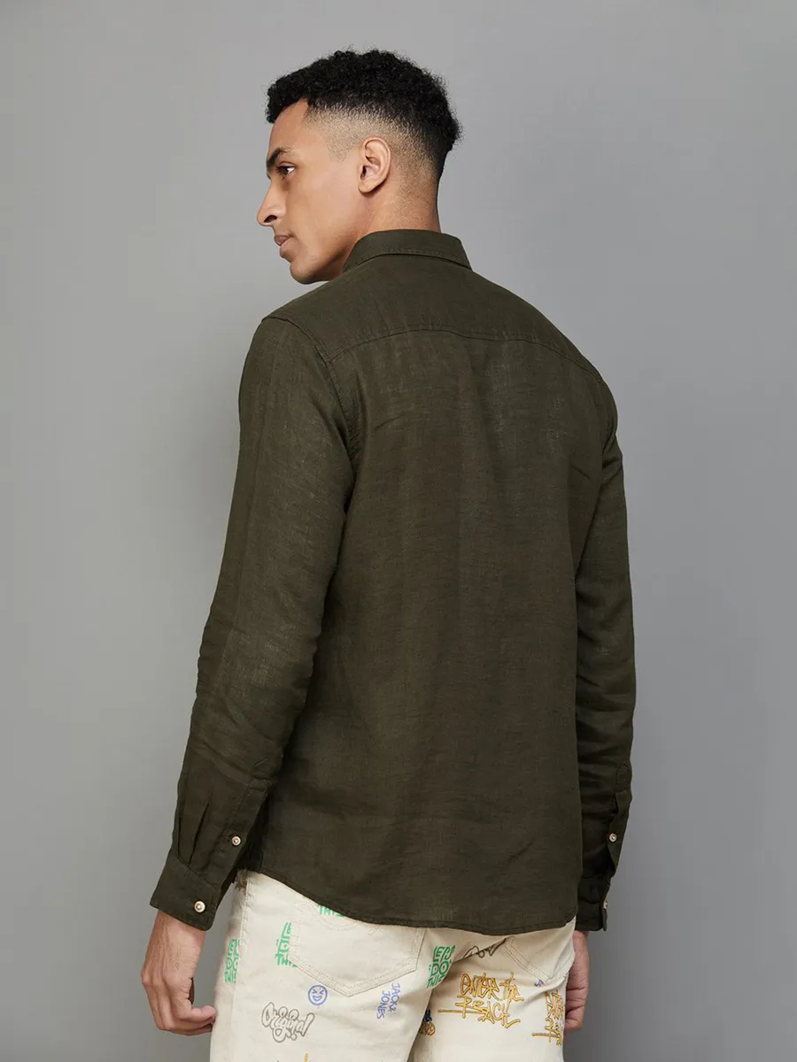 Pepe Jeans olive plain linen shirt