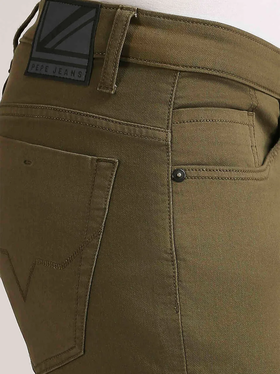 PEPE JEANS olive solid slim fit shorts