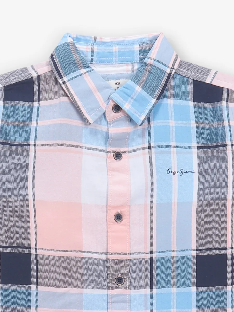 PEPE JEANS peach checks cotton shirt
