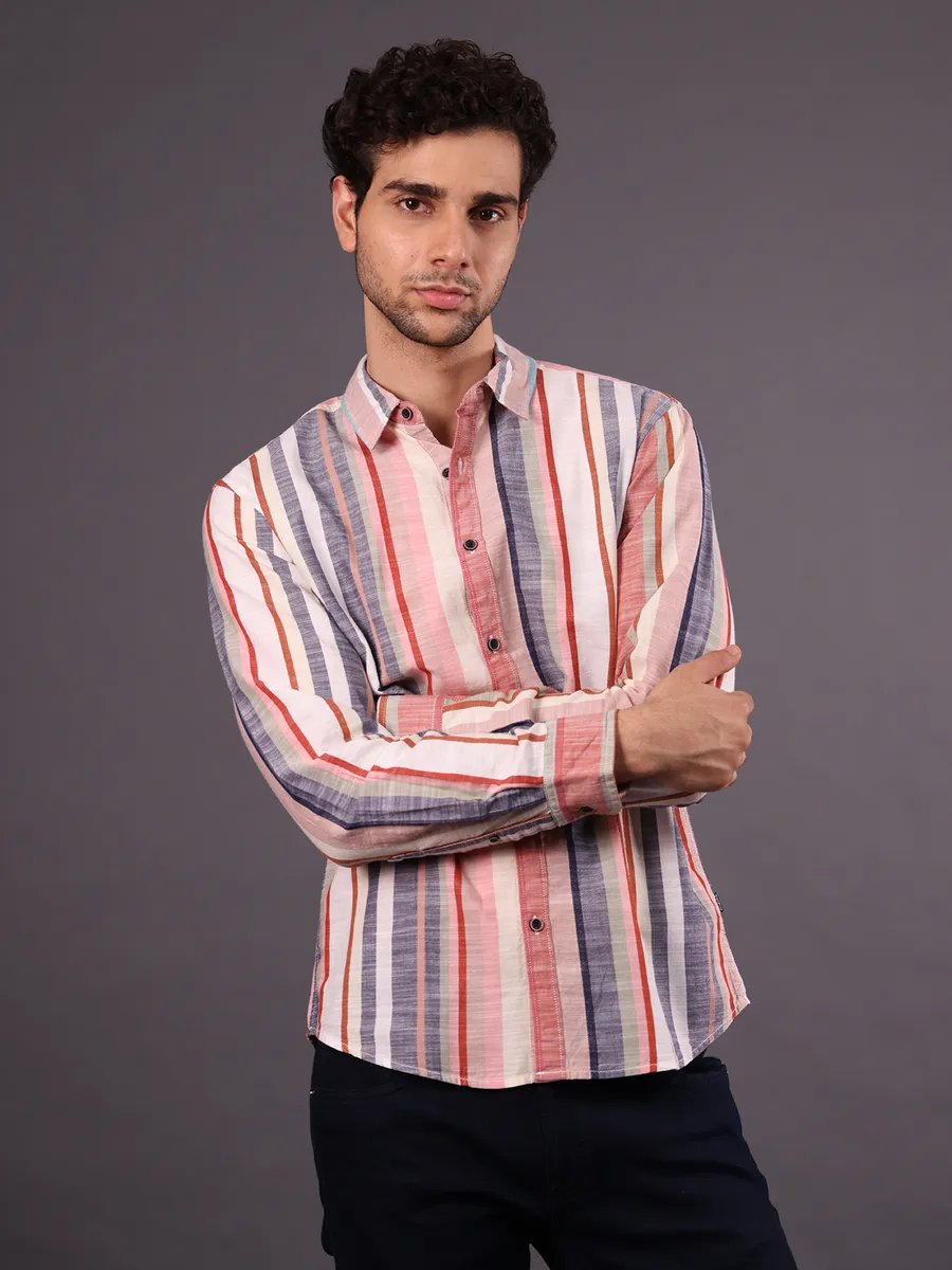 PEPE JEANS peach stripe cotton shirt