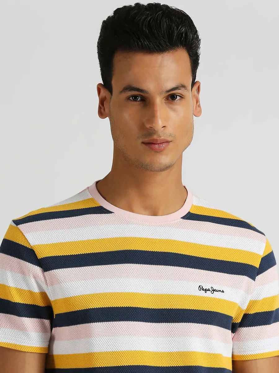 PEPE JEANS pink and white stripe cotton t-shirt