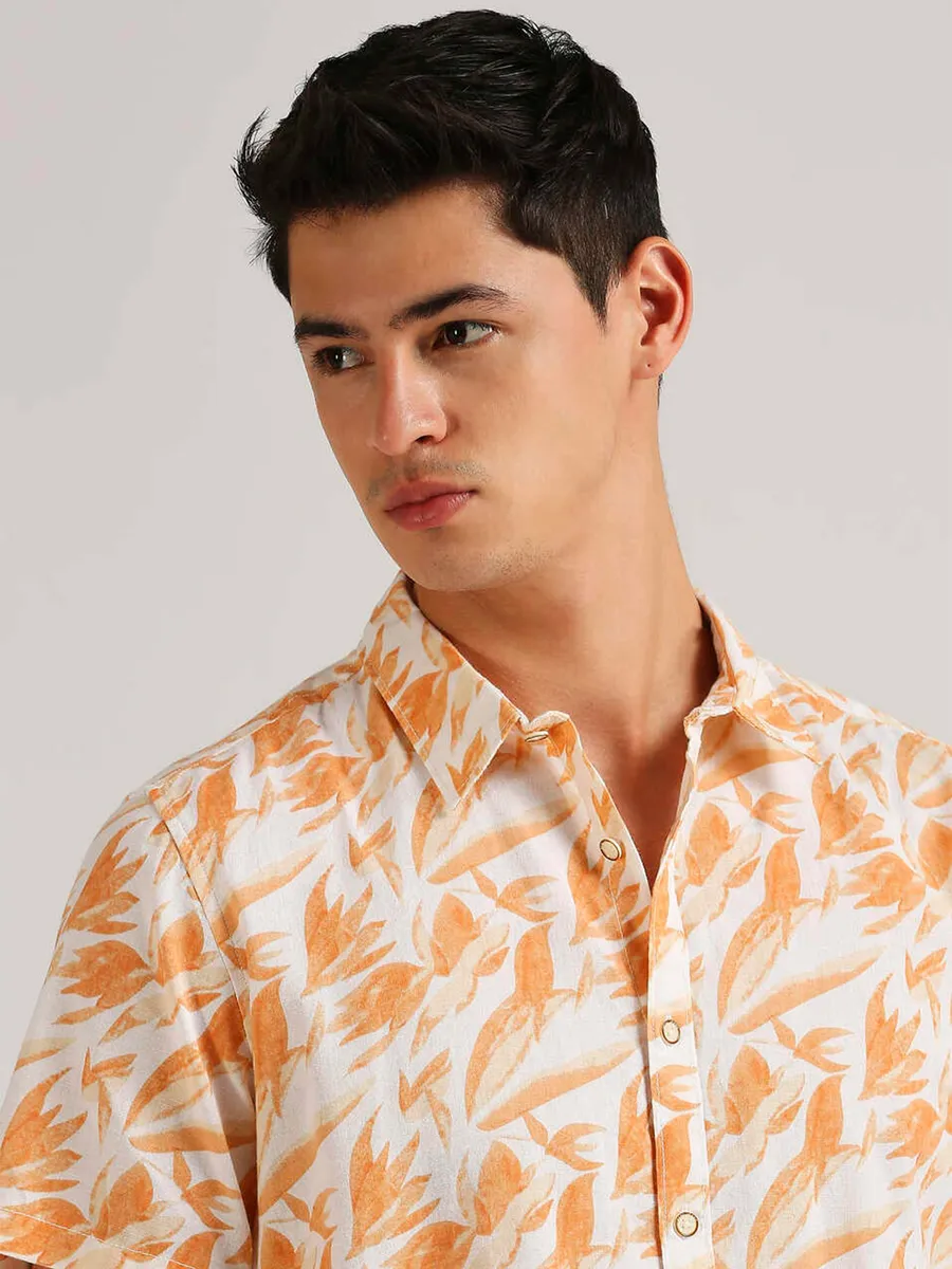 PEPE JEANS printed orange cotton shirt