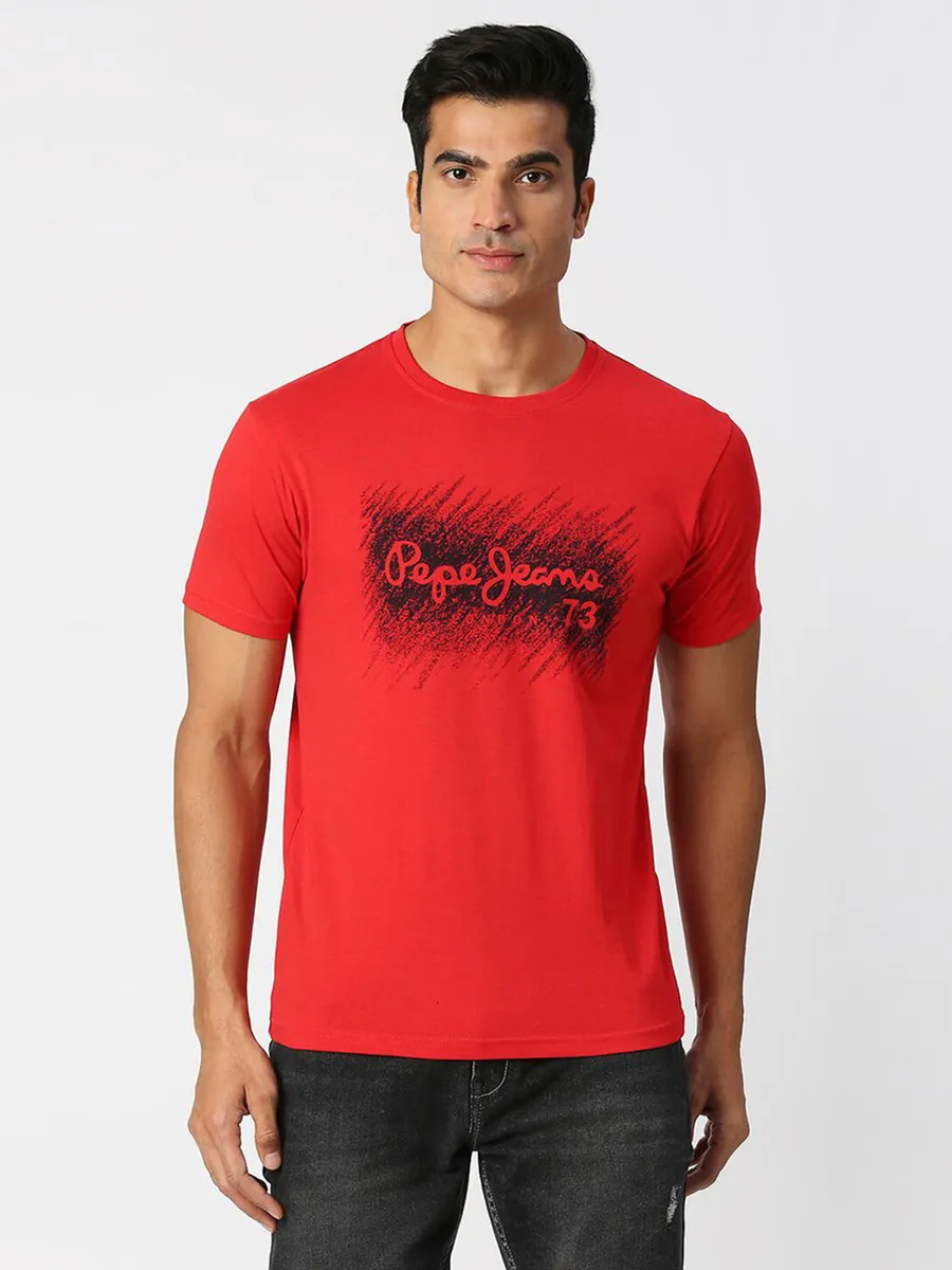 Pepe Jeans red cotton round neck t shirt