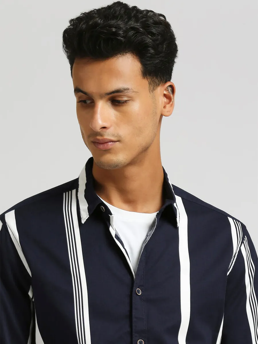 PEPE JEANS stripe navy cotton shirt