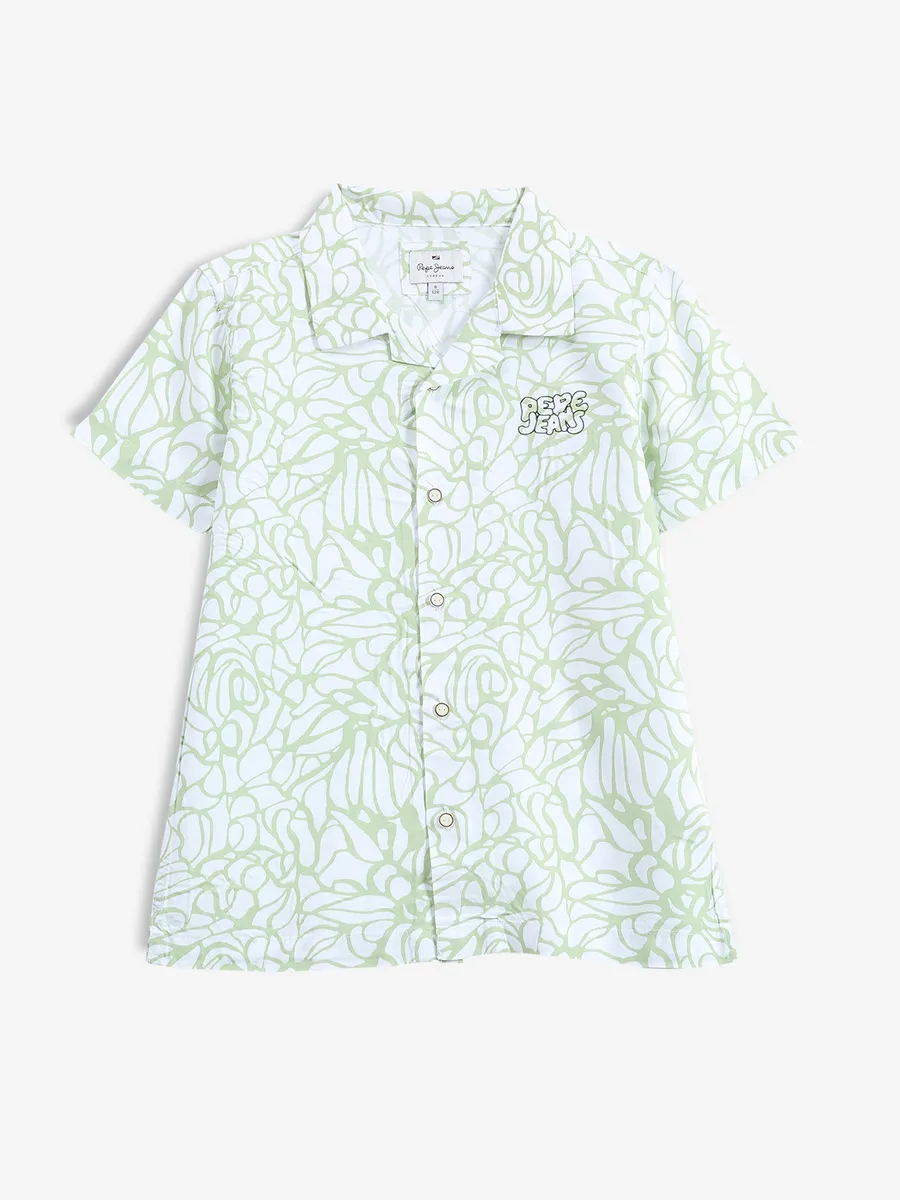 PEPE JEANS white and green printed shirt