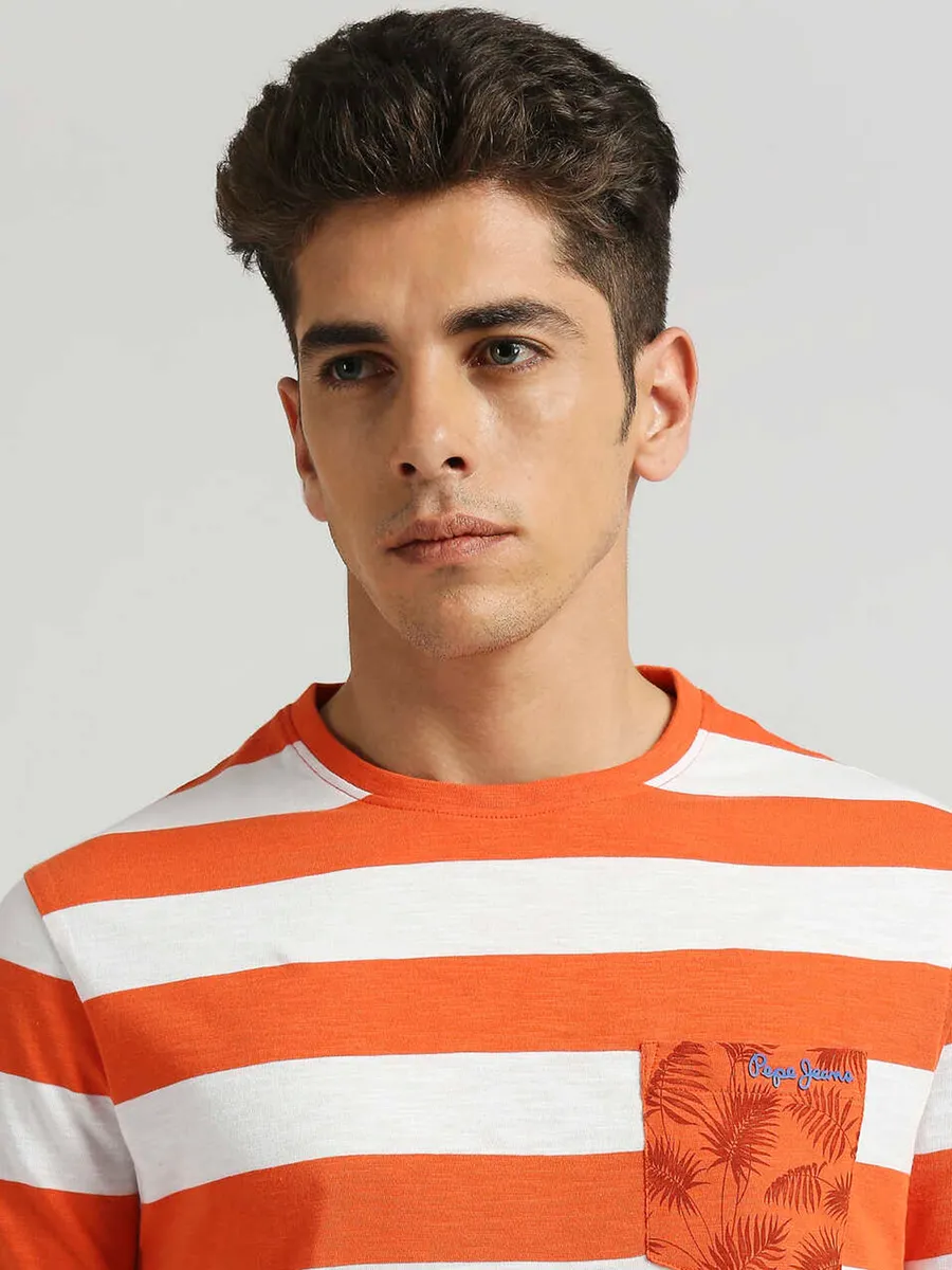 PEPE JEANS white and orange stripe t-shirt