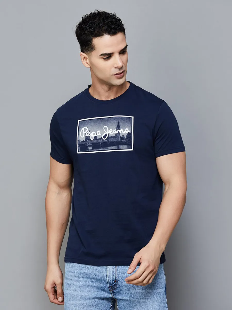 PEPE navy slim fit cotton casual t-shirt for men