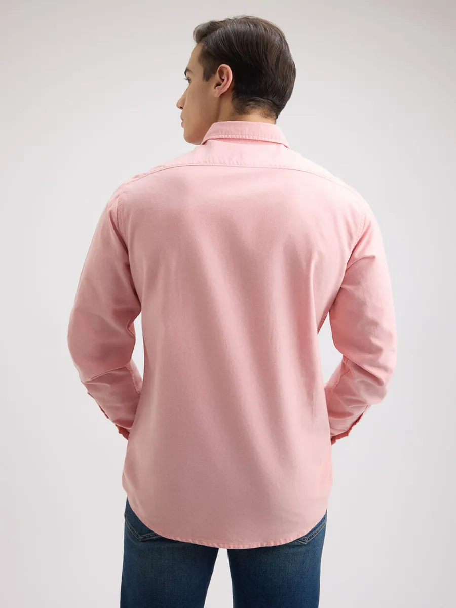 PEPE plain peach casual wear slim fit mens shirt