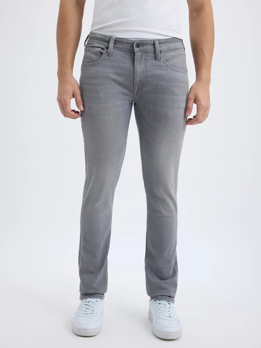 PEPE solid grey slim fit denim jeans for men