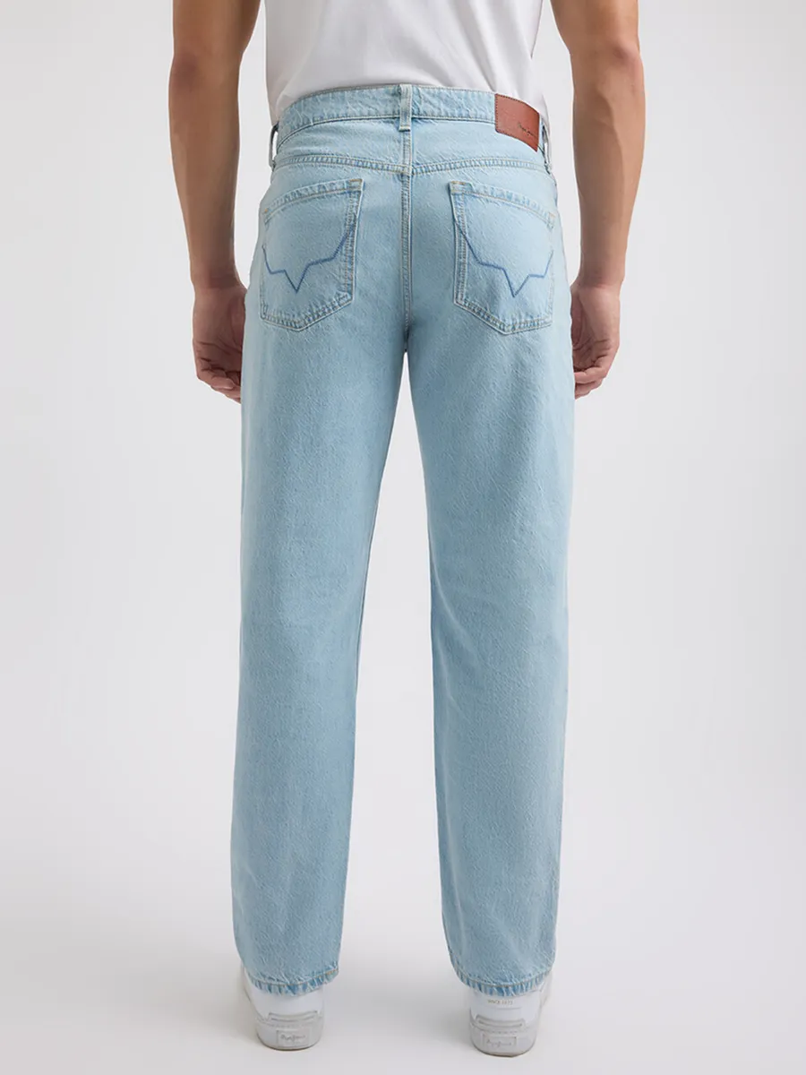 PEPE solid light blue relaxed fit denim jeans for men