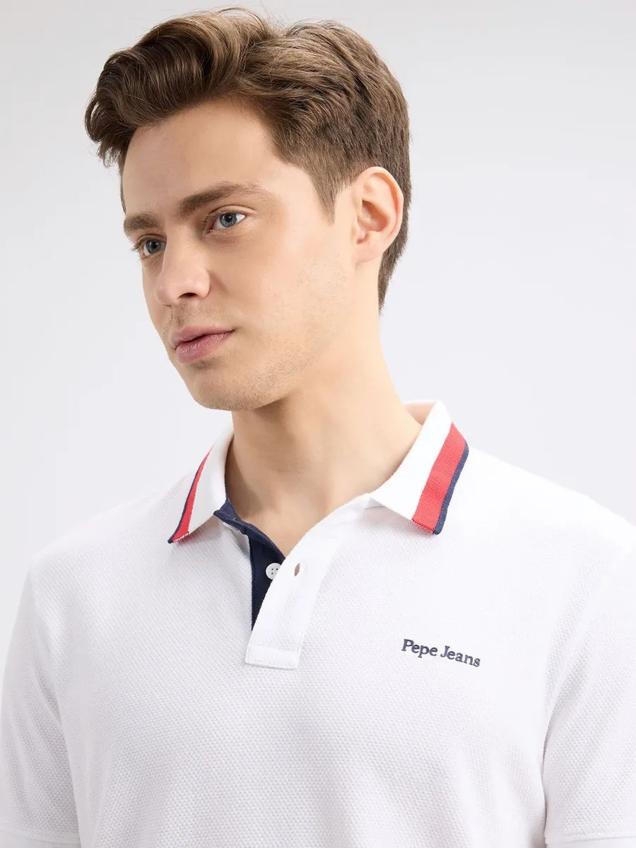 PEPE solid white cotton slim fit polo t-shirt
