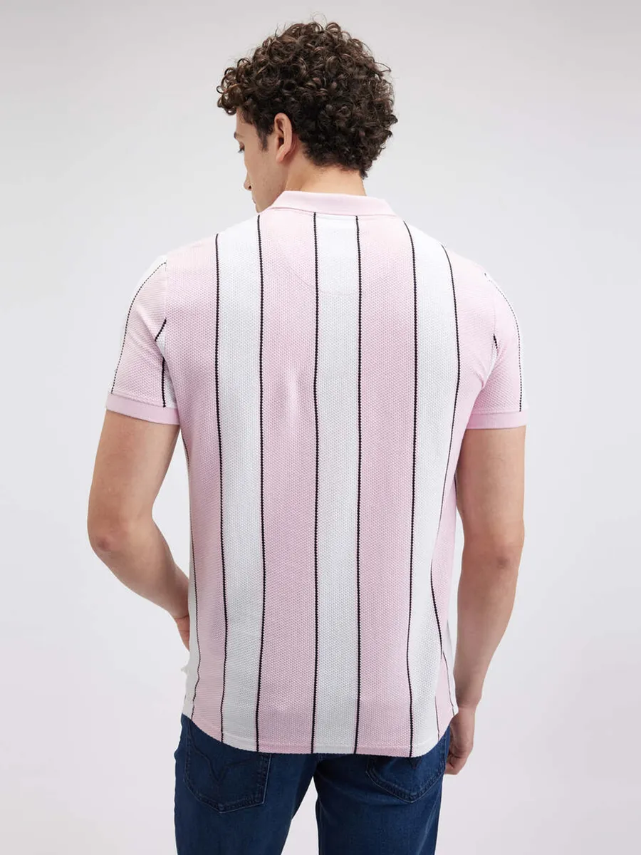 PEPE striped pink polo neck slim fit mens t-shirt