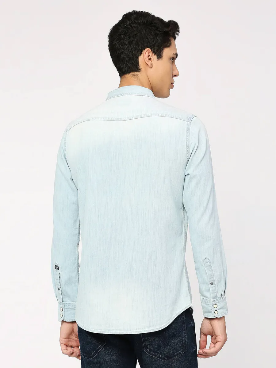 PEPE washed ice blue casual denim shirt