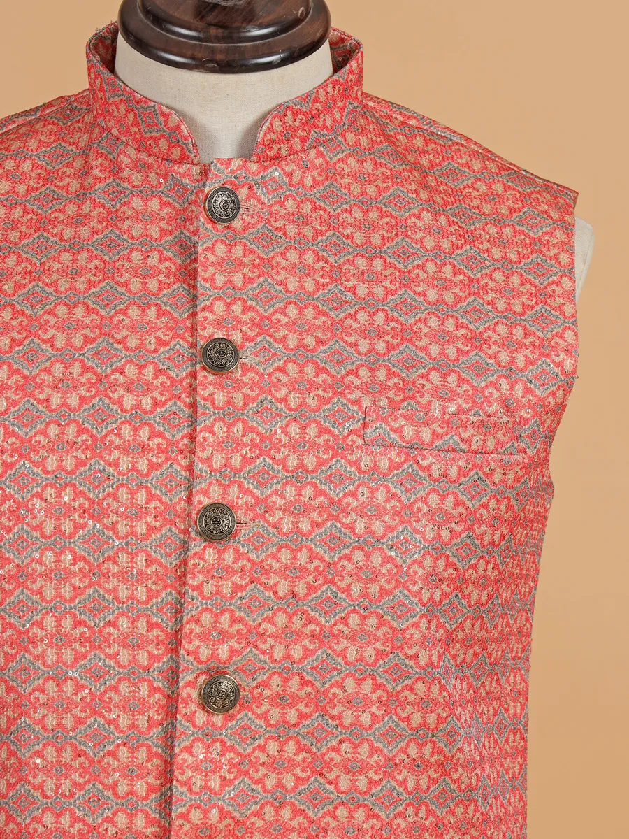 Pink and beige printed cotton silk waistcoat