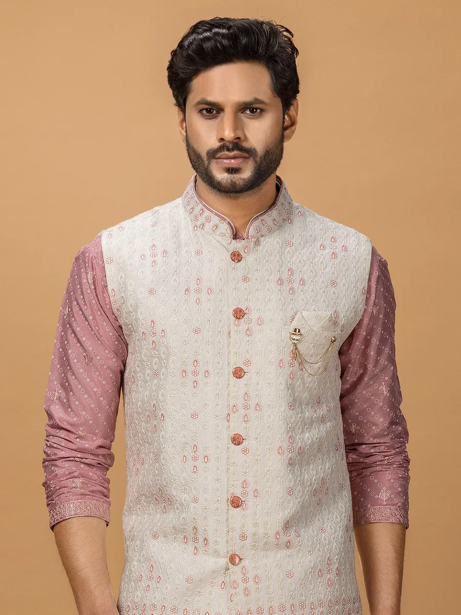 Pink and cream waistcoat set in silk