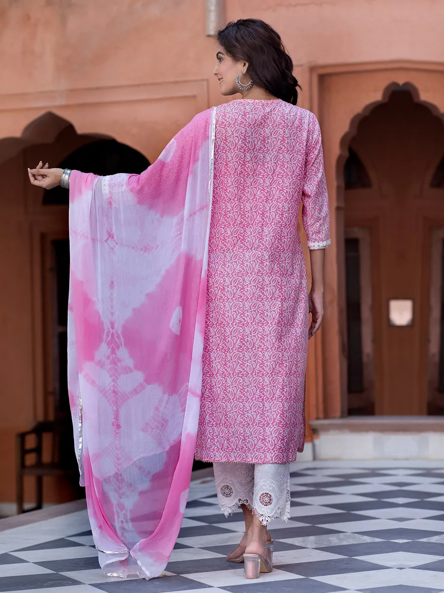 Pink and white shaded cotton pant suit