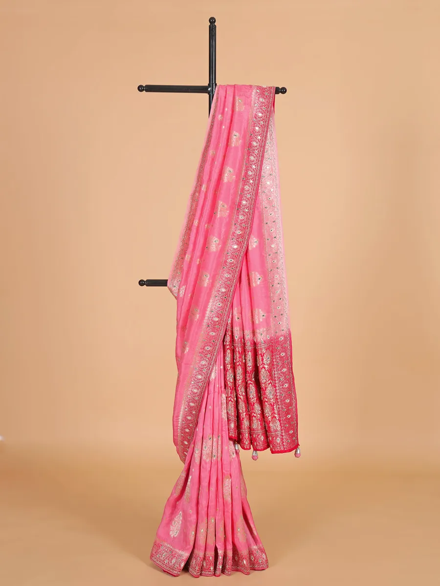 Pink banarasi silk saree with zari weaving