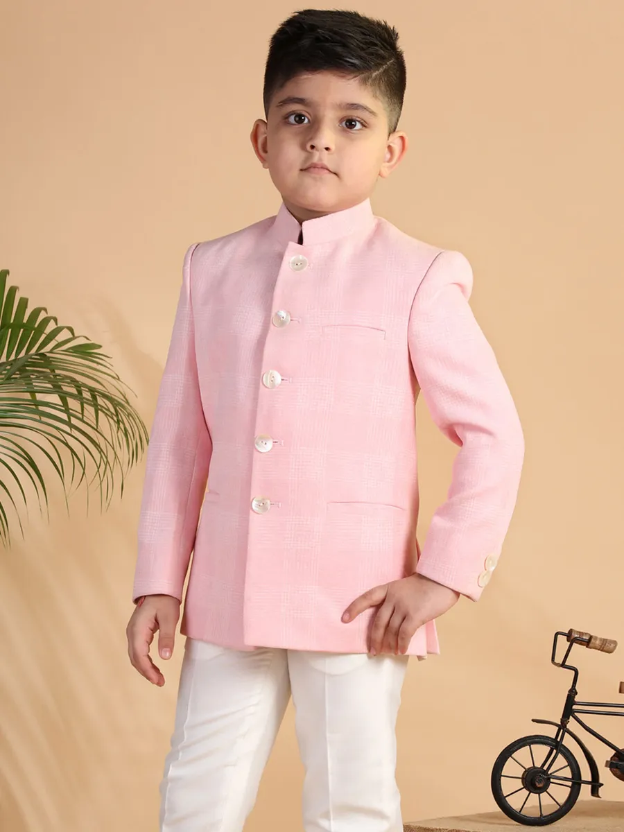 Pink checks terry rayon jodhpuri boys coat suit