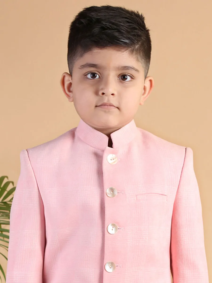 Pink checks terry rayon jodhpuri boys coat suit