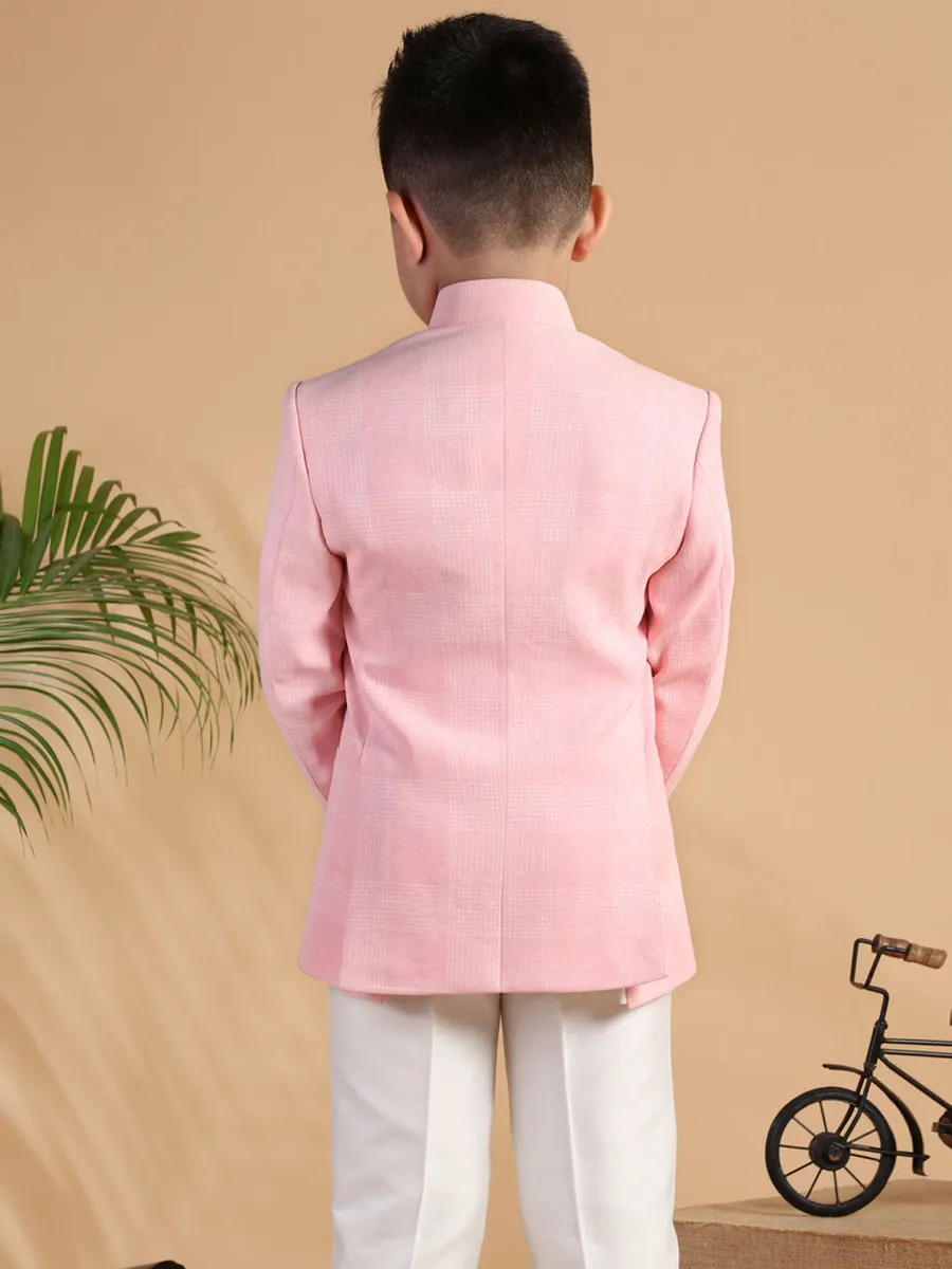 Pink checks terry rayon jodhpuri boys coat suit