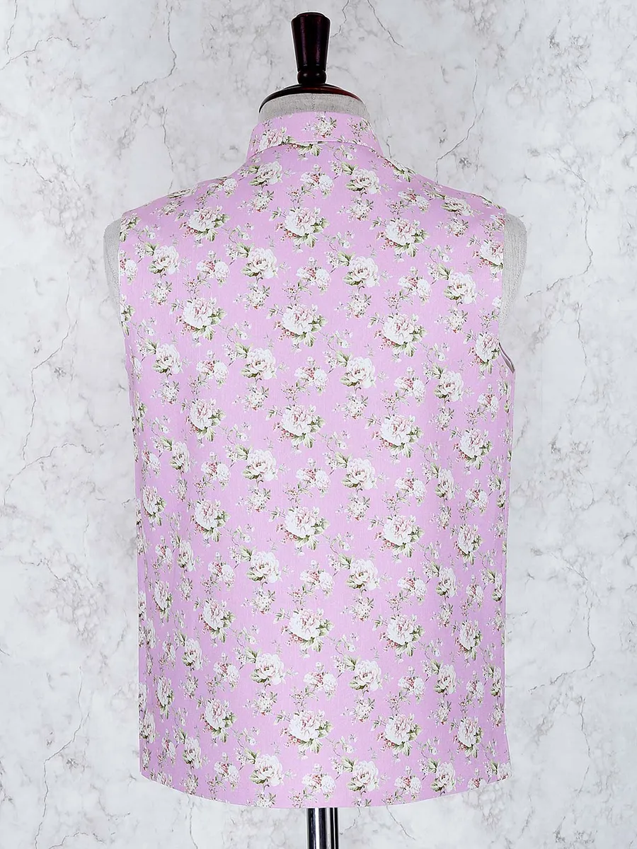 Pink color flower printed terry rayon waistcoat