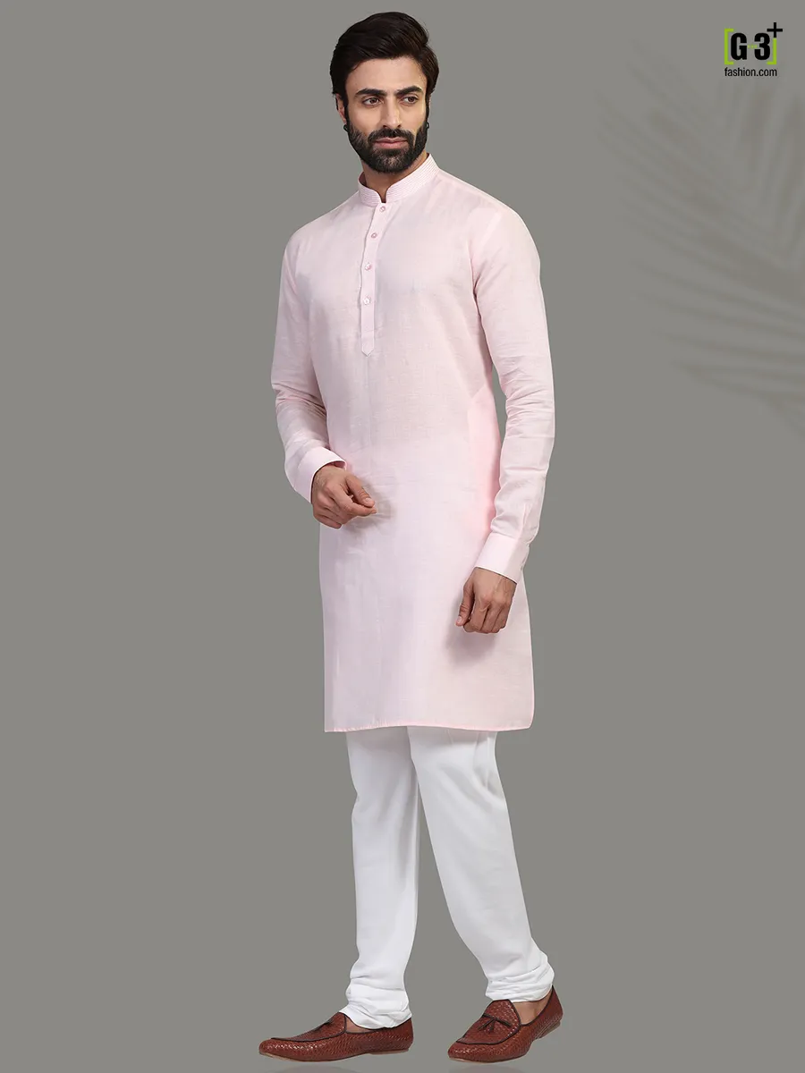 Pink cotton  Men Kurta pajama festive wear