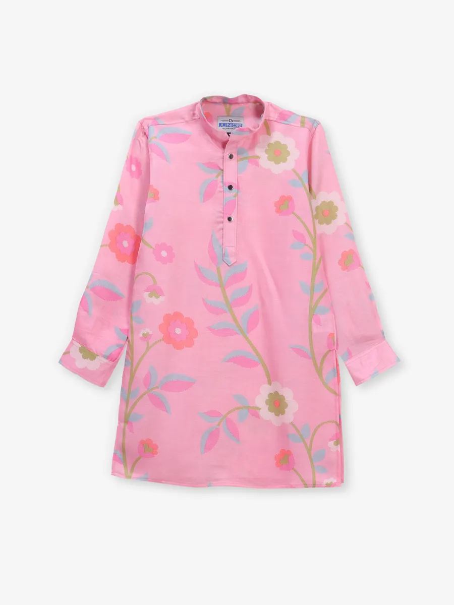Pink cotton silk printed kurta suit