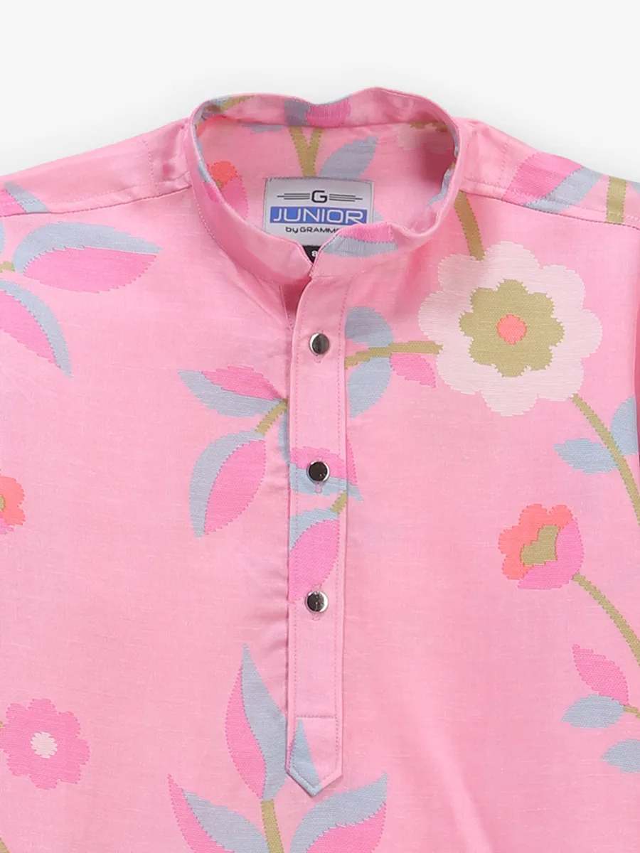 Pink cotton silk printed kurta suit