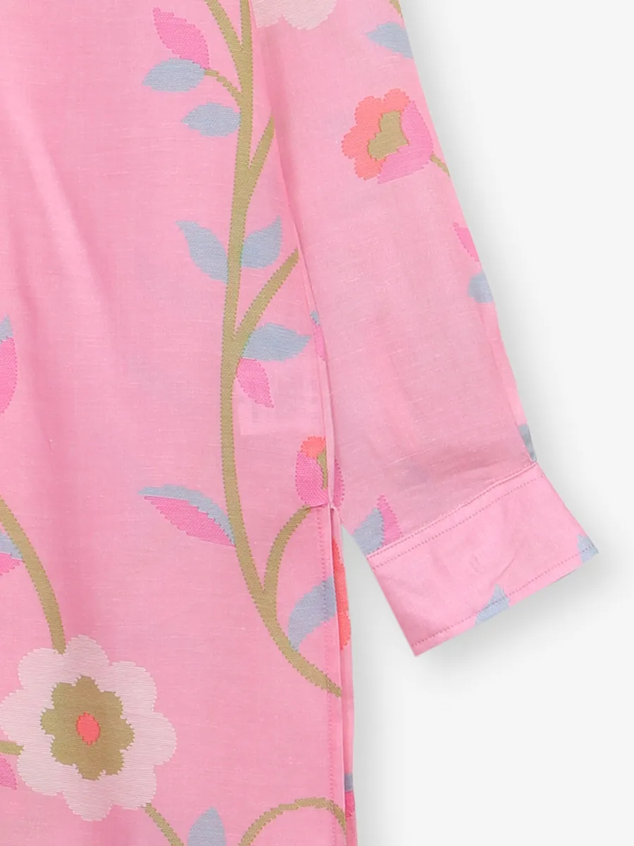 Pink cotton silk printed kurta suit